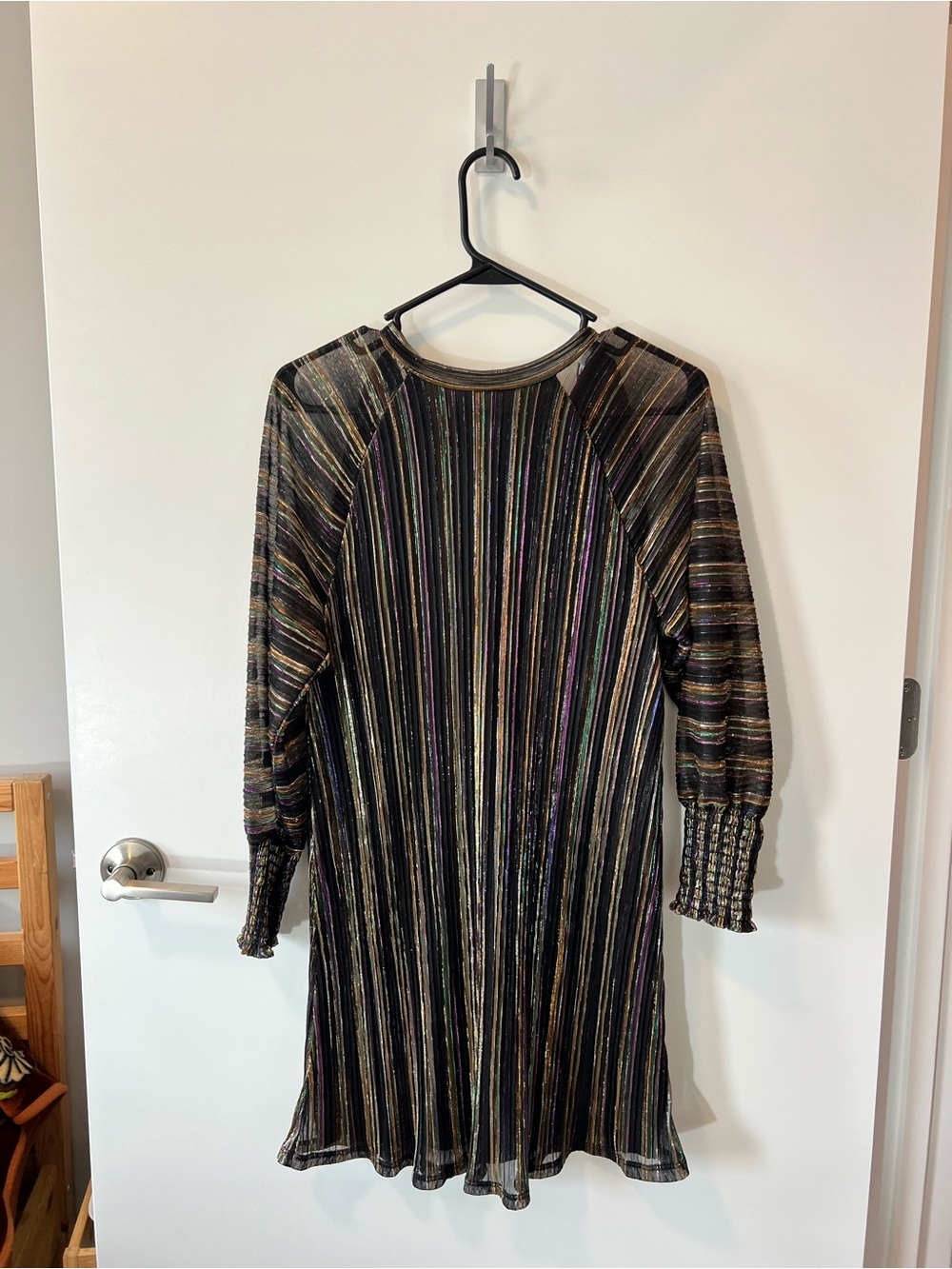 Karlie Black Metallic-Striped Long Sleeve Dress